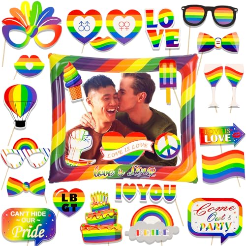 26 Stück Regenbogen Aufblasbarer Fotorahmen Und LGBT Gay Regenbogen Fotokabinen Requisiten,Gay Pride Fotobox Accessoires,LGBT Gay Pride Aufblasbaren Bilderrahmen für Regenbogenparty Zubehör Pride Deko von POPOYU