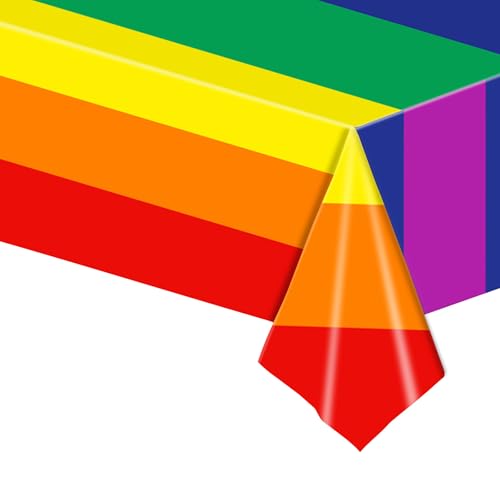 Regenbogen-Tischdecke, Gay-Pride-Tischdecke, Regenbogen-Tischdecke, 137,2 x 274,3 cm, Regenbogen-Tischdecke, rechteckig, Tischdecke für Gay-Pride-Party, Sommer, Strand, Kindergeburtstag, von POPOYU