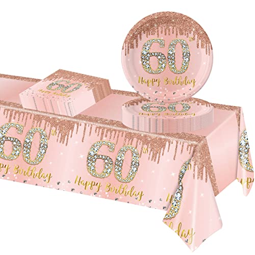 POPOYU 60. Geburtstag Partygeschirr Set,37 Stück Pappteller 9 Zoll Servietten Tischdecke 60. Geburtstag Frau,Roségold Geburtstagsdeko für 60. Geburtstag Frauen Party Dekoration Partyzubehör POPOYU 60. Geburtstag Partygeschirr Set,37 Stück Pappteller 9 Zoll Servietten Tischdecke 60. Geburtstag Frau,Roségold Geburtstagsdeko für 60. Geburtstag Frauen Party Dekoration Partyzubehör von POPOYU