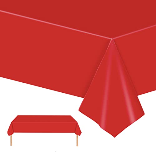 Rote Einweg Tischdecken 137x274cm Kunststoff Rechteck Tischdecken,wasserdichte Kunststoff-Tischdecken für Tische im Indoor und Outdoor Partys,Geburtstage, Hochzeiten,Haushalt Partyzubehör von POPOYU