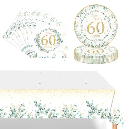 Salbeigrün 60. Geburtstag Partygeschirr Set,Teller 9 Zoll Servietten Kunststoff Rechteckige Tischdecke,37 Stück Eukalyptusgrün Partygeschirr Set für ihrer Frauen 60. Geburtstag Party Dekorationen Salbeigrün 60. Geburtstag Partygeschirr Set,Teller 9 Zoll Servietten Kunststoff Rechteckige Tischdecke,37 Stück Eukalyptusgrün Partygeschirr Set für ihrer Frauen 60. Geburtstag Party Dekorationen von POPOYU