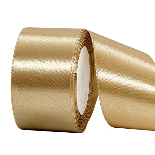 POPOYU Baumwoll Band Rot 5cm,Satinband 5cm Breit,Dekoration Präsent Geschenkband,Geschenkband Breit Champagnergold für Kleid Hochzeit,Taufe und Geburtstag Geschenke,Satin Dekoband,Deko Band Geschenk von POPOYU