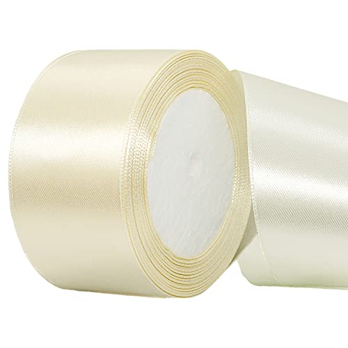 POPOYU Baumwoll Band Rot 5cm,Satinband 5cm Breit,Dekoration Präsent Geschenkband,Geschenkband Breit Cremeweiss für Kleid Hochzeit,Taufe und Geburtstag Geschenke,Satin Dekoband,Deko Band Geschenk von POPOYU