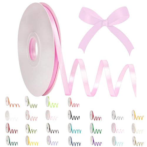 POPOYU Satinband 6mm Rosa,Rosa Band 6mm Natur,91m Dünn Geschenkband,Geschenkband und Schleifen für Geschenken,Bastelarbeiten,Haare,Ostern,Weihnachten,Hochzeit,Luftballons von POPOYU