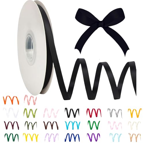POPOYU Satinband 6mm Schwarz,Schwarz Band 6mm Natur,91m Dünn Geschenkband,Geschenkband und Schleifen für Geschenken,Bastelarbeiten,Haare,Ostern,Weihnachten,Hochzeit,Luftballons von POPOYU