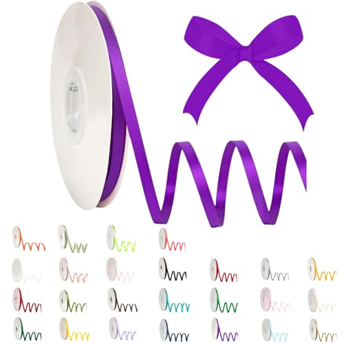 POPOYU Satinband 6mm Dunkellila,Dunkellila Band 6mm Natur,91m Dünn Geschenkband,Geschenkband und Schleifen für Geschenken,Bastelarbeiten,Haare,Ostern,Weihnachten,Hochzeit,Luftballons von POPOYU