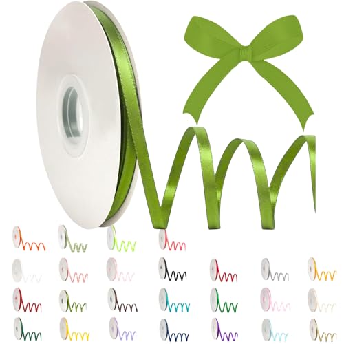 POPOYU Satinband 6mm Olivgrün,Olivgrün Band 6mm Natur,91m Dünn Geschenkband,Geschenkband und Schleifen für Geschenken,Bastelarbeiten,Haare,Ostern,Weihnachten,Hochzeit,Luftballons von POPOYU