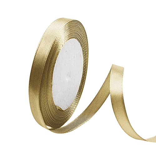 Satinband Champagner Gold 10mm, 22 Meters Dekoration Präsent Geschenkband breit Schleifenband, Stoffband für kleid Hochzeit, Taufe und Geburtstag Geschenke,Satin Dekoband, Deko Band Geschenkverpackung von POPOYU