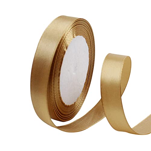 Satinband Champagner Gold 15mm, 23 Meters Dekoration Präsent Geschenkband Breit Schleifenband, Stoffband für Kleid Hochzeit, Taufe und Geburtstag Geschenke,Satin Dekoband, Deko Band Geschenkverpackung von POPOYU