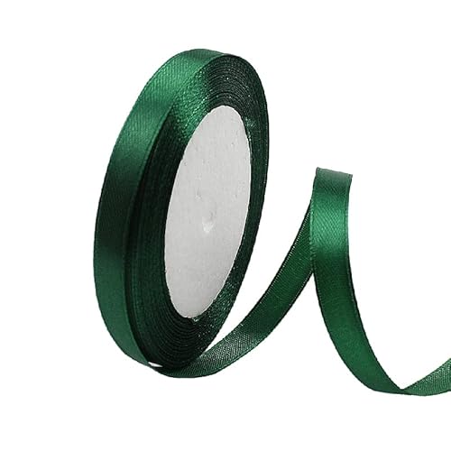 Satinband DunkelGrün 10mm, 23 Meters Dekoration Präsent Geschenkband Breit Schleifenband, Stoffband für Kleid Hochzeit, Taufe und Geburtstag Geschenke,Satin Dekoband, Deko Band Geschenkverpackung von POPOYU