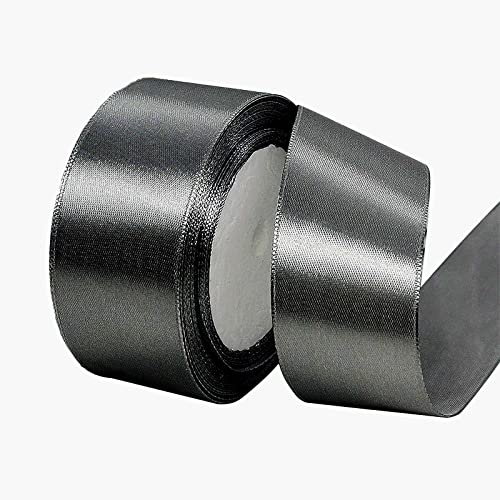POPOYU Satinband Dunkelgrau 40mm, 23 Meters Dekoration Geschenkband Fein Schleifenband, Stoffband für Luftballons, Hochzeit, Taufe und Geburtstag Geschenke Der Valentinstag Verpackung von Geschenken von POPOYU