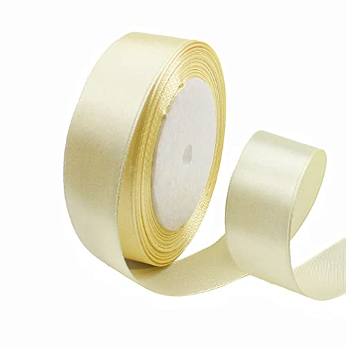 Satinband Elfenbeinweiß 25mm, 22 Meters Dekoration Präsent Geschenkband breit Schleifenband, Stoffband für kleid Hochzeit, Taufe und Geburtstag Geschenke,Satin Dekoband, Deko Band Geschenkverpackung von POPOYU