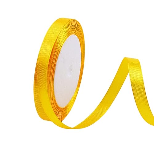 Satinband Golden 10mm, 23 Meters Dekoration Präsent Geschenkband Breit Schleifenband, Stoffband für Kleid Hochzeit, Taufe und Geburtstag Geschenke,Satin Dekoband, Deko Band Geschenkverpackung von POPOYU
