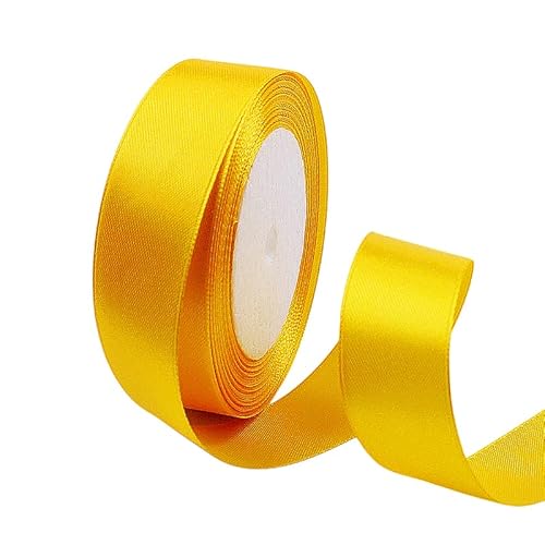 23 Meter Satinband Golden 2 25mm Satinband Bänder, Breit Schleifenband Dekoband Stoffband Geschenkband Hochzeitsdeko Schleife für Geschenkverpackung,Kunsthandwerk,Haarschleifen,Blumenstrauß,Dekoration von POPOYU