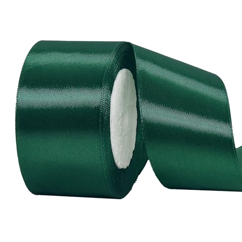 Satinband Hell DunkelGrün 50mm, 23 Meters Dekoration Präsent Geschenkband breit Schleifenband, Stoffband für kleid Hochzeit, Taufe und Geburtstag Geschenke,Satin Dekoband, Deko Band Geschenkverpackung von POPOYU