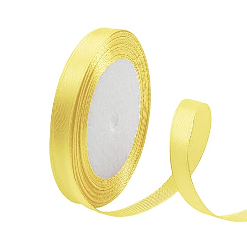 Satinband Hell Gold 10mm, 22 Meters Dekoration Präsent Geschenkband breit Schleifenband, Stoffband für kleid Hochzeit, Taufe und Geburtstag Geschenke,Satin Dekoband, Deko Band Geschenkverpackung von POPOYU