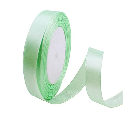 Satinband Hellgrün 10mm, 22 Meters Dekoration Präsent Geschenkband breit Schleifenband, Stoffband für kleid Hochzeit, Taufe und Geburtstag Geschenke,Satin Dekoband, Deko Band Geschenkverpackung von POPOYU