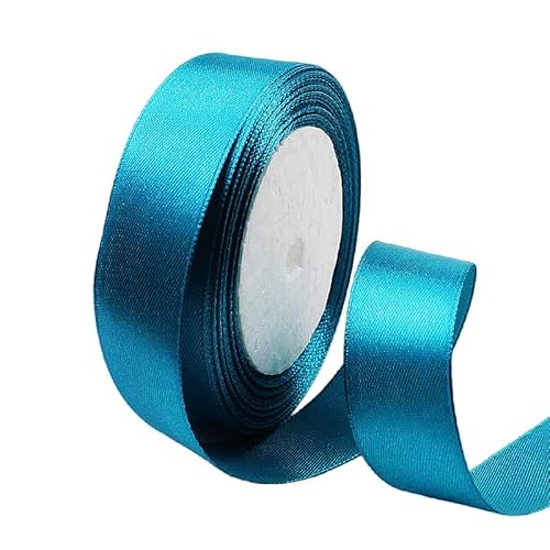 Satinband Pfauenblau 25mm, 22 Meters Dekoration Präsent Geschenkband breit Schleifenband, Stoffband für kleid Hochzeit, Taufe und Geburtstag Geschenke,Satin Dekoband, Deko Band Geschenkverpackung von POPOYU