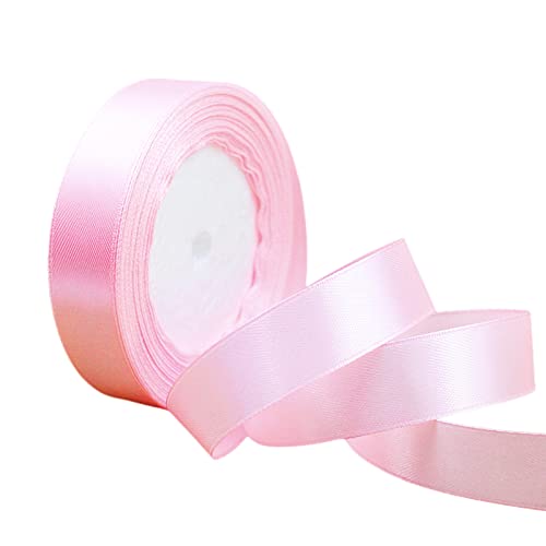 POPOYU Satinband Rosa 20mm, 22 Meters Dekoration Präsent Geschenkband breit Schleifenband, Stoffband für Kleid Hochzeit, Taufe und Geburtstag Geschenke,Satin Dekoband, Deko Band Geschenkverpackung von POPOYU