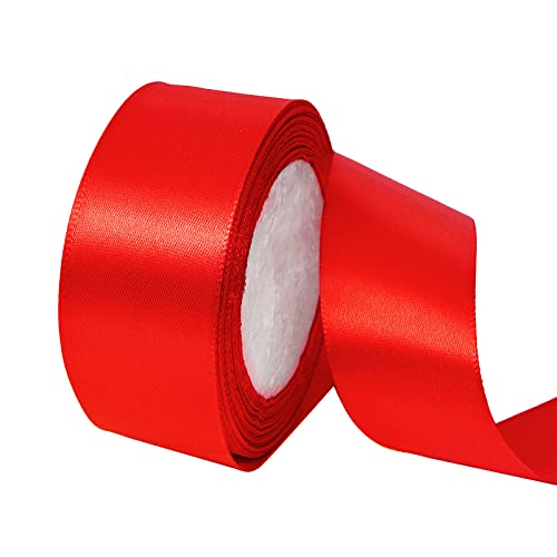 Satinband Rot 40mm, 22 Meters Dekoration Präsent Geschenkband breit Schleifenband, Stoffband für kleid Hochzeit, Taufe und Geburtstag Geschenke,Satin Dekoband, Deko Band Geschenkverpackung von POPOYU