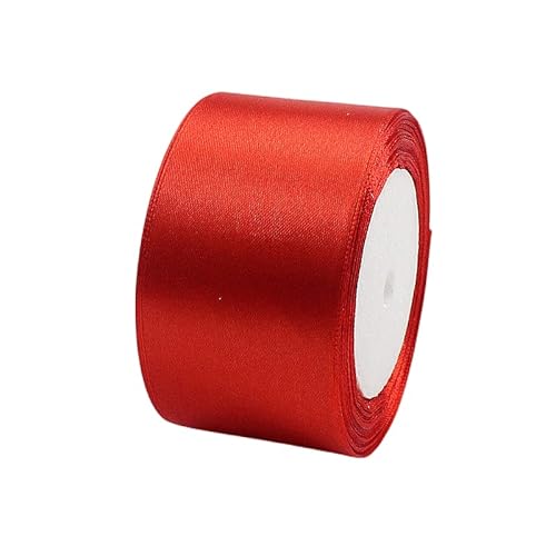 POPOYU Satinband Rot 50mm, 22 Meters Dekoration Präsent Geschenkband breit Schleifenband, Stoffband für Kleid Hochzeit, Taufe und Geburtstag Geschenke,Satin Dekoband, Deko Band Geschenkverpackung von POPOYU