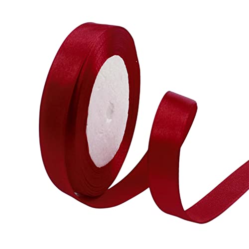 POPOYU Satinband Rotwein 15mm, 23 Meters Dekoration Präsent Geschenkband Breit Schleifenband, Stoffband für Kleid Hochzeit, Taufe und Geburtstag Geschenke,Satin Dekoband, Deko Band Geschenkverpackung von POPOYU
