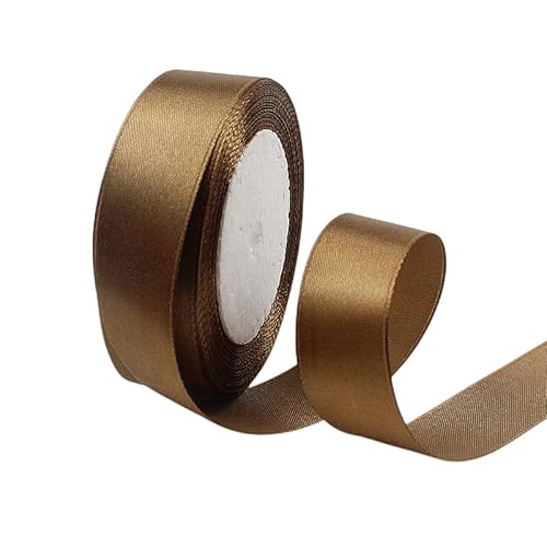 Satinband Schokolade 25mm, 22 Meters Dekoration Präsent Geschenkband breit Schleifenband, Stoffband für kleid Hochzeit, Taufe und Geburtstag Geschenke,Satin Dekoband, Deko Band Geschenkverpackung von POPOYU