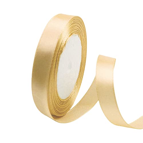 POPOYU Satinband Reiches Gold 15mm,23Meters Dekoration Präsent Geschenkband Breit Schleifenband,Stoffband für Kleid Hochzeit,Taufe und Geburtstag Geschenke,Satin Dekoband,Deko Band Geschenkverpackung von POPOYU