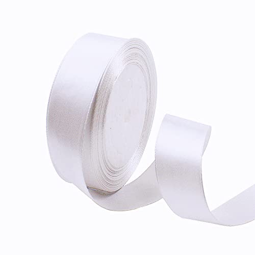 Satinband Weiß 25mm, 22 Meters Dekoration Präsent Geschenkband breit Schleifenband, Stoffband für kleid Hochzeit, Taufe und Geburtstag Geschenke,Satin Dekoband, Deko Band Geschenkverpackung von POPOYU