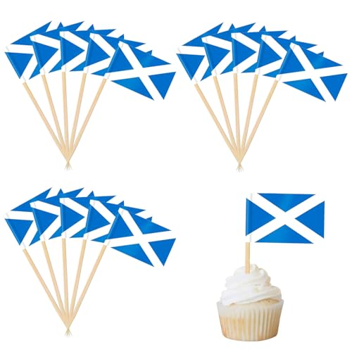 Schottland Flagge Zahnstocher Cocktail Dekorationen für Länderparty 100 Stück Schottland Flagge Cupcake-Topper für Land Sport Partei Liefert von POPOYU