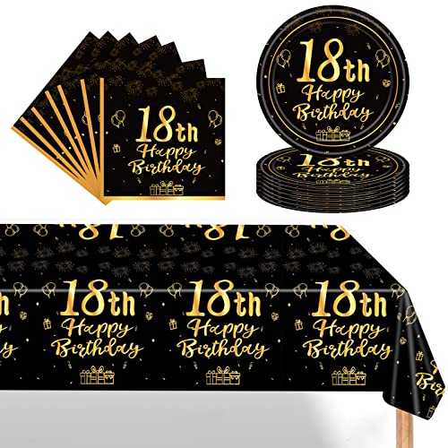Schwarz Gold 18. Geburtstag Partygeschirr Set,Einwegteller 7 Zoll Servietten Kunststoff Tischdecke,37 Stück Schwarz Gold Partygeschirr Set für Jungen Mädchen 18. Geburtstag Party Dekorationen Schwarz Gold 18. Geburtstag Partygeschirr Set,Einwegteller 7 Zoll Servietten Kunststoff Tischdecke,37 Stück Schwarz Gold Partygeschirr Set für Jungen Mädchen 18. Geburtstag Party Dekorationen von POPOYU