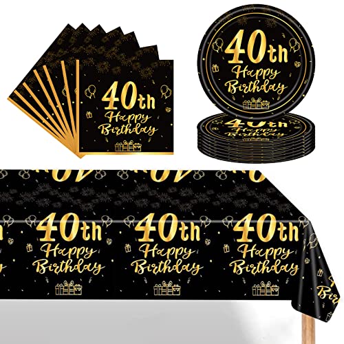 Schwarz Gold 40 Geburtstag Partygeschirr Set,Einwegteller 7 Zoll Servietten Kunststoff Rechteckige Tischdecke,37 Stück Schwarz Gold Partygeschirr Set für Männer Frauen 40 Geburtstag Party Dekorationen Schwarz Gold 40 Geburtstag Partygeschirr Set,Einwegteller 7 Zoll Servietten Kunststoff Rechteckige Tischdecke,37 Stück Schwarz Gold Partygeschirr Set für Männer Frauen 40 Geburtstag Party Dekorationen von POPOYU