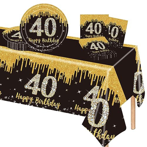 Schwarz Gold 40. Geburtstag Partygeschirr Set,Papierteller 9 Zoll Servietten Rechteckige Tischdecke,37 Stück Schwarz Gold Partygeschirr Set für Männer Frauen 40. Geburtstag Party Dekorationen Schwarz Gold 40. Geburtstag Partygeschirr Set,Papierteller 9 Zoll Servietten Rechteckige Tischdecke,37 Stück Schwarz Gold Partygeschirr Set für Männer Frauen 40. Geburtstag Party Dekorationen von POPOYU