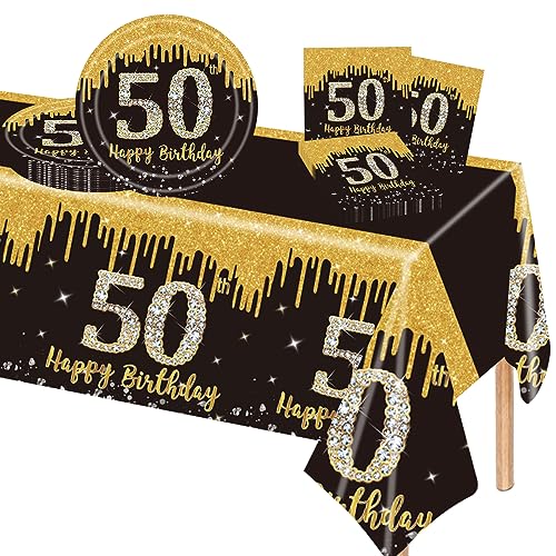 Schwarz Gold 50. Geburtstag Partygeschirr Set,Papierteller 9 Zoll Servietten Rechteckige Tischdecke,37 Stück Schwarz Gold Partygeschirr Set für Männer Frauen 50. Geburtstag Party Dekorationen Schwarz Gold 50. Geburtstag Partygeschirr Set,Papierteller 9 Zoll Servietten Rechteckige Tischdecke,37 Stück Schwarz Gold Partygeschirr Set für Männer Frauen 50. Geburtstag Party Dekorationen von POPOYU