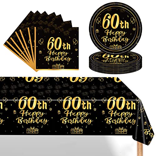 Schwarz Gold 60 Geburtstag Partygeschirr Set,Einwegteller 7 Zoll Servietten Kunststoff Rechteckige Tischdecke,37 Stück Schwarz Gold Partygeschirr Set für Männer Frauen 60 Geburtstag Party Dekorationen Schwarz Gold 60 Geburtstag Partygeschirr Set,Einwegteller 7 Zoll Servietten Kunststoff Rechteckige Tischdecke,37 Stück Schwarz Gold Partygeschirr Set für Männer Frauen 60 Geburtstag Party Dekorationen von POPOYU