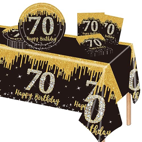 Schwarz Gold 70. Geburtstag Partygeschirr Set,Papierteller 9 Zoll Servietten Rechteckige Tischdecke,37 Stück Schwarz Gold Partygeschirr Set für Männer Frauen 70. Geburtstag Party Dekorationen Schwarz Gold 70. Geburtstag Partygeschirr Set,Papierteller 9 Zoll Servietten Rechteckige Tischdecke,37 Stück Schwarz Gold Partygeschirr Set für Männer Frauen 70. Geburtstag Party Dekorationen von POPOYU