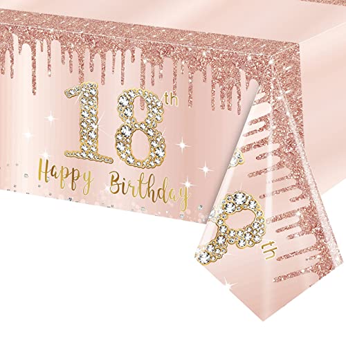 Tischdecke 18. Geburtstag Roségold,137x274 cm Tischdecke 18 Geburtstag Frauen,Rosé und Gold Deko 18. Geburtstag Frauen Tischdecke für Mädchen Frauen 18. Geburtstag Party,Picknick,Jubiläum Partyzubehör von POPOYU