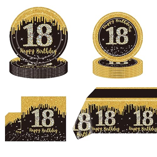 POPOYU 18 Geburtstag Party Geschirr,53 Stück Schwarz Goldenes Partygeschirr 18. Geburtstag,Tischdecke 18 Jahre,Pappteller Geburtstag18.,Servietten,Einweggeschirr-Set für Partyzubehör 18Geburtstag POPOYU 18 Geburtstag Party Geschirr,53 Stück Schwarz Goldenes Partygeschirr 18. Geburtstag,Tischdecke 18 Jahre,Pappteller Geburtstag18.,Servietten,Einweggeschirr-Set für Partyzubehör 18Geburtstag von POPOYU