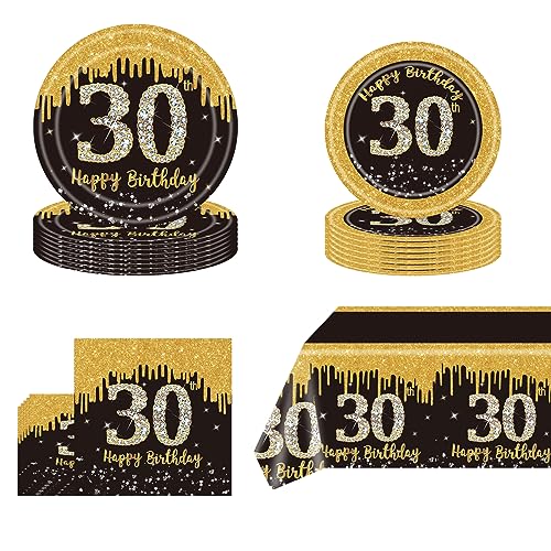POPOYU 30 Geburtstag Party Geschirr,53 Stück Schwarz Goldenes Partygeschirr 30. Geburtstag,Tischdecke 30 Jahre,Pappteller Geburtstag30.,Servietten,Einweggeschirr-Set für Partyzubehör 30Geburtstag POPOYU 30 Geburtstag Party Geschirr,53 Stück Schwarz Goldenes Partygeschirr 30. Geburtstag,Tischdecke 30 Jahre,Pappteller Geburtstag30.,Servietten,Einweggeschirr-Set für Partyzubehör 30Geburtstag von POPOYU