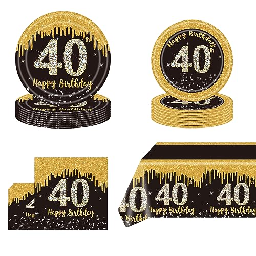 POPOYU 40 Geburtstag Party Geschirr,53 Stück Schwarz Goldenes Partygeschirr 40. Geburtstag,Tischdecke 40 Jahre,Pappteller Geburtstag40.,Servietten,Einweggeschirr-Set für Partyzubehör 40Geburtstag POPOYU 40 Geburtstag Party Geschirr,53 Stück Schwarz Goldenes Partygeschirr 40. Geburtstag,Tischdecke 40 Jahre,Pappteller Geburtstag40.,Servietten,Einweggeschirr-Set für Partyzubehör 40Geburtstag von POPOYU