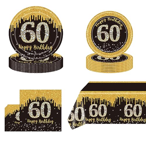 POPOYU 60 Geburtstag Party Geschirr,53 Stück Schwarz Goldenes Partygeschirr 60. Geburtstag,Tischdecke 60 Jahre,Pappteller Geburtstag60.,Servietten,Einweggeschirr-Set für Partyzubehör 60Geburtstag POPOYU 60 Geburtstag Party Geschirr,53 Stück Schwarz Goldenes Partygeschirr 60. Geburtstag,Tischdecke 60 Jahre,Pappteller Geburtstag60.,Servietten,Einweggeschirr-Set für Partyzubehör 60Geburtstag von POPOYU