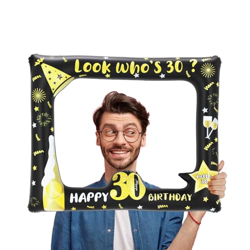 Schwarzes Gold Aufblasbarer Fotorahmen für 30. Geburtstag Party,30. Geburtstag Selfie Bilderrahmen Lustige Aufblasbare Fotorahmen Fotorequisiten für Männer Frauen Geburtstag Party Feste Dekorationen von POPOYU