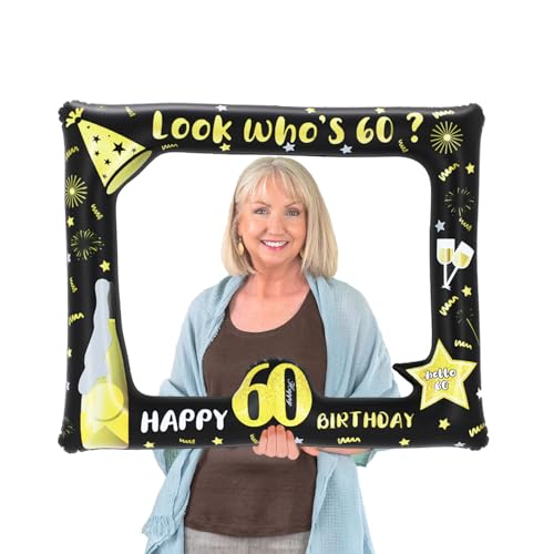 Schwarzes Gold Aufblasbarer Fotorahmen für 60. Geburtstag Party,60. Geburtstag Selfie Bilderrahmen Lustige Aufblasbare Fotorahmen Fotorequisiten für Männer Frauen Geburtstag Party Feste Dekorationen von POPOYU