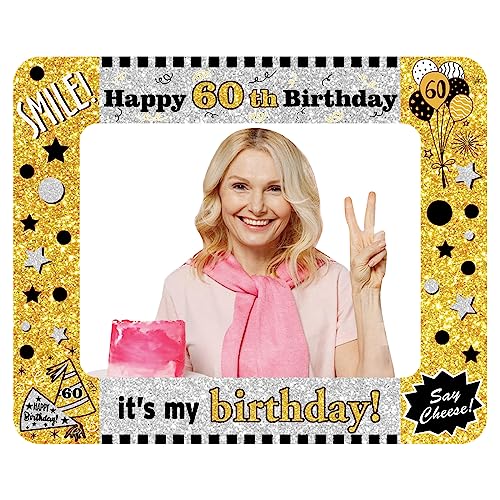 Schwarzes Gold Aufblasbarer Fotorahmen mit Funkelnd 60. Geburtstag Aufblasbarer Fotorahmen Happy Birthday Aufblasbarer Selfies Fotorahmen Männer Frauen Photo Booth Geburtstag Party Feste Dekorationen von POPOYU