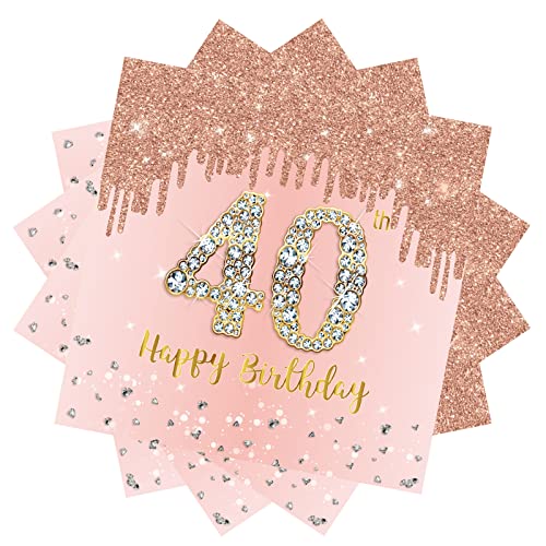 Servietten 40 Geburtstag,20 Stück Papierserviette Geburtstag,33 x 33 cm Geburtstagsservietten,Rosé und Gold Tischdekoration für Party Geburtstag,Happy 40th Birthday Paper Napkins für 40. Geburtstag von POPOYU