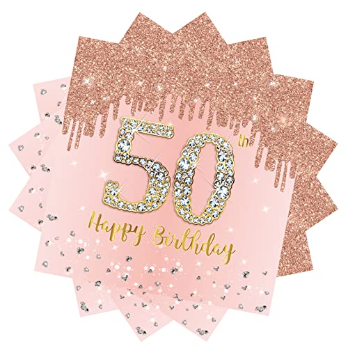 Servietten 50 Geburtstag,20 Stück Papierserviette Geburtstag,33 x 33 cm Geburtstagsservietten,Rosé und Gold Tischdekoration für Party Geburtstag,Happy 50th Birthday Paper Napkins für 50. Geburtstag von POPOYU