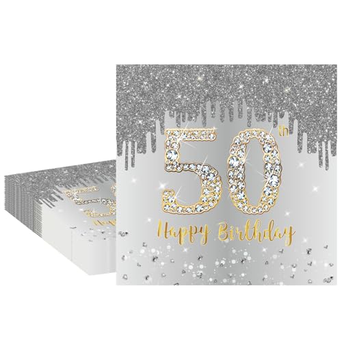 Servietten 50 Geburtstag,Silber Papier Party Servietten,für 50. Geburtstag Mädchen Frau Frauen Happy Birthday Decorations Servietten 50 Geburtstag,Silber Papier Party Servietten,für 50. Geburtstag Mädchen Frau Frauen Happy Birthday Decorations von POPOYU