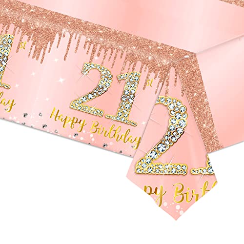 Roségold Tischdecke für 21. Geburtstag - Tischdeko für Mädchen, 137*274cm Party Dekoration - Happy 21th Birthday Feier Roségold Tischdecke für 21. Geburtstag - Tischdeko für Mädchen, 137*274cm Party Dekoration - Happy 21th Birthday Feier von POPOYU
