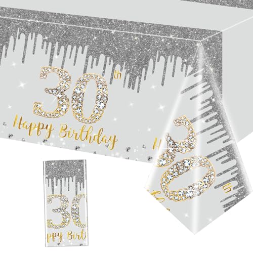 Tischdecke 30 Geburtstag, Happy 30th Birthday Tischdecke Silber Gold Tischdeko Deko 30. Geburtstagsbesteck, 137 * 274cm Rechteck Wasserdicht Tischdecke für Alles Gute 30. Geburtstag Party Deko Tischdecke 30 Geburtstag, Happy 30th Birthday Tischdecke Silber Gold Tischdeko Deko 30. Geburtstagsbesteck, 137 * 274cm Rechteck Wasserdicht Tischdecke für Alles Gute 30. Geburtstag Party Deko von POPOYU