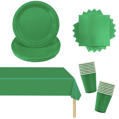 53PCS Papiergeschirr Grün Papier Geschirr Set Party Weihnachts Party Geschirr Set, Grün Tischdecke Rechteckig,Pappteller,Servietten,Pappbecher für Geburtstag,Hochzeiten,Weihnachten Dekoration von POPOYU